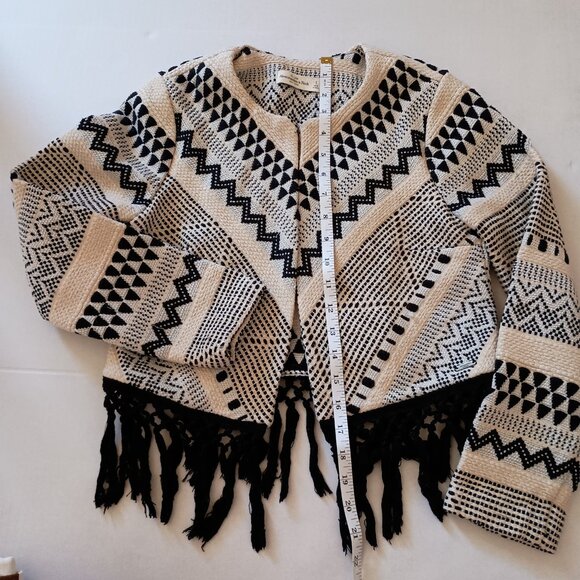 Abercrombie & Fitch Crop Tweed Fringe Black White Southwest Jacket Women's Sz S - Picture 15 of 16